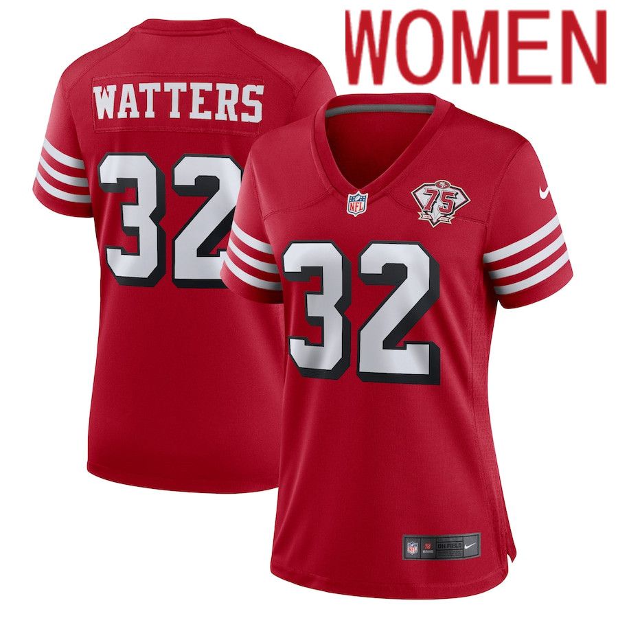 Women San Francisco 49ers #32 Ricky Watters Nike Scarlet 75th Anniversary Alternate Retired Player Game NFL Jersey->women nfl jersey->Women Jersey